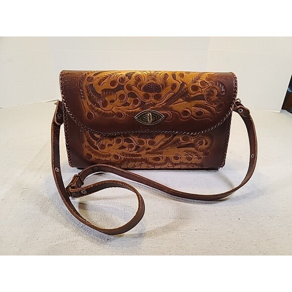 Vintage Cliftons Hand Tooled Leather Shoulder/Handbag Adjustable READ - Picture 1 of 9